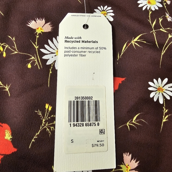 NWT Levi's Womens Brown Floral Polyester Long Sleeve Blouson Top Blouse Small - Picture 9 of 12